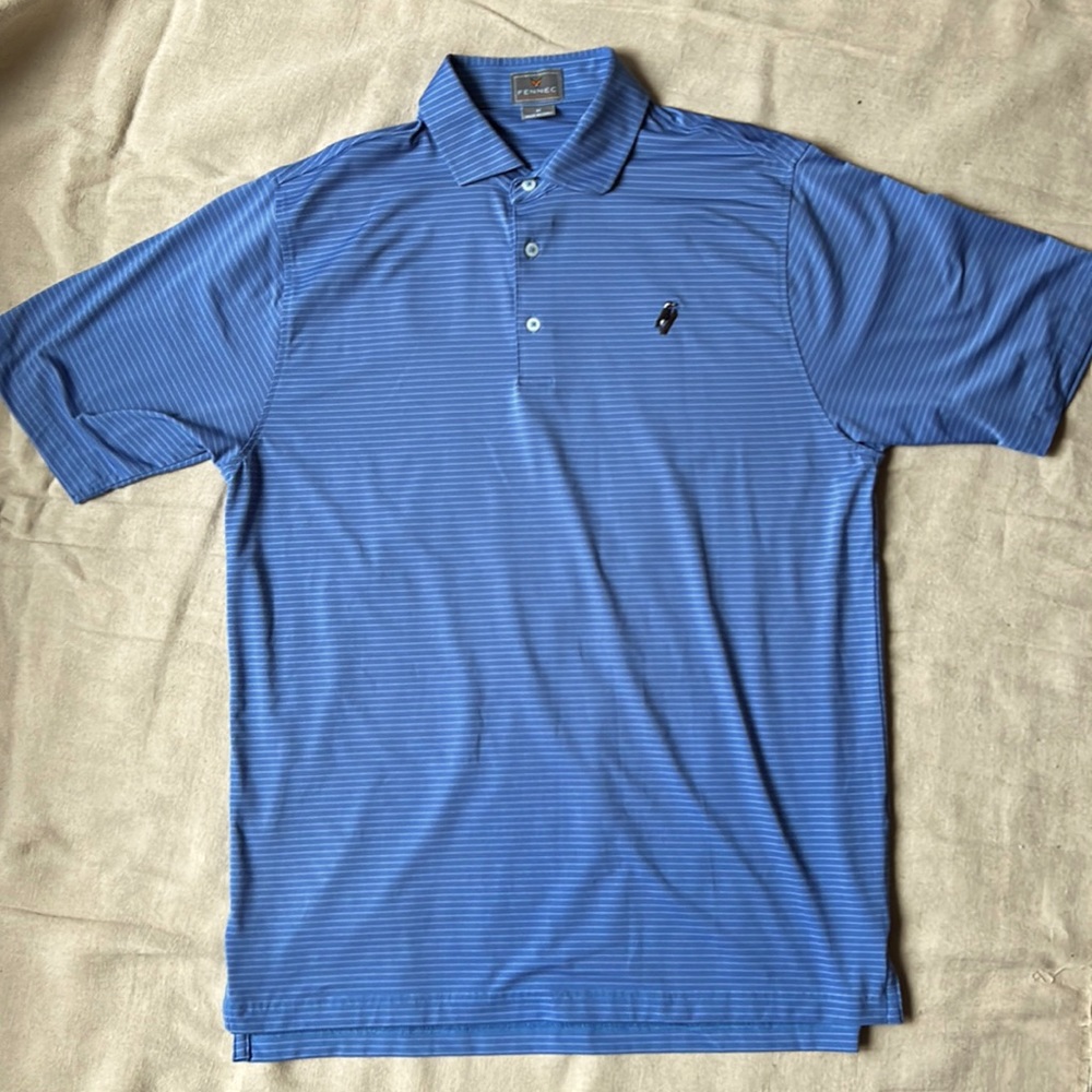 Fennec Golf Polo collared shirt worn once blue/white horizontal stripe